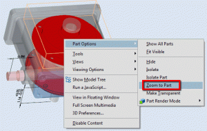 Part options dialog box with Zoom to Part highlighted