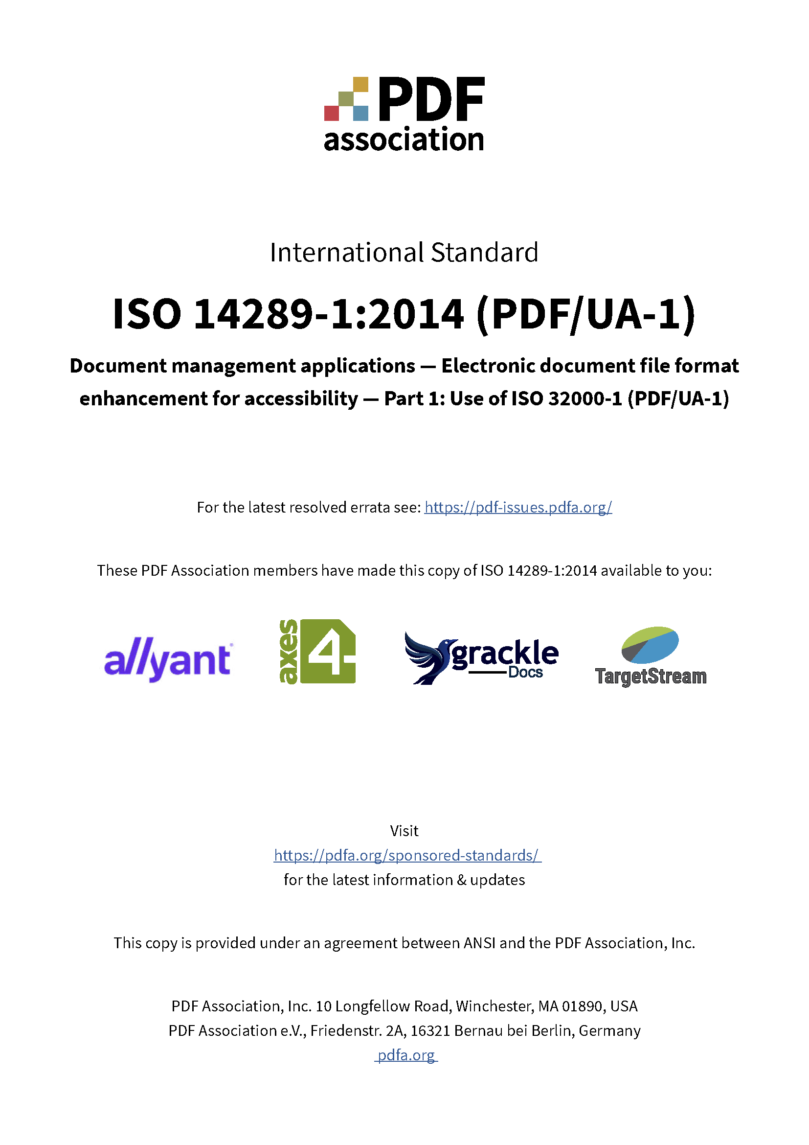 ISO 14289-1 sponsored cover