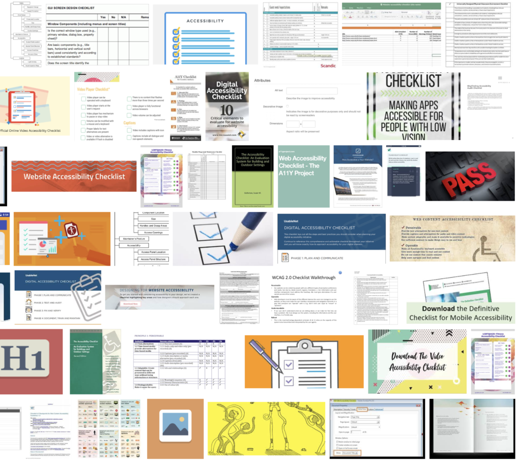 A montage of accessibility checklists.