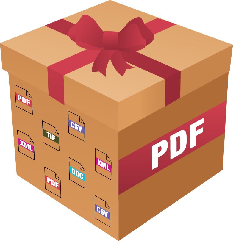 Illustration of a PDF box containing files.