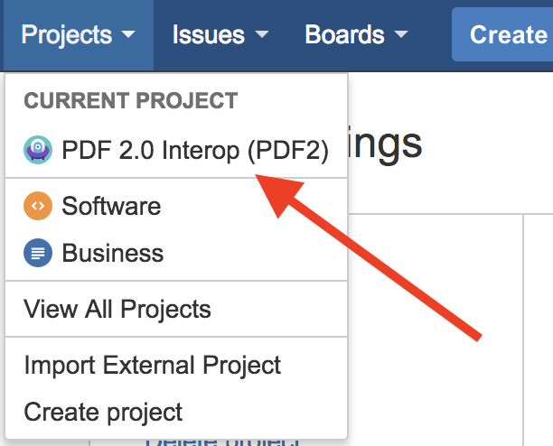 Jira project selection screenshot.