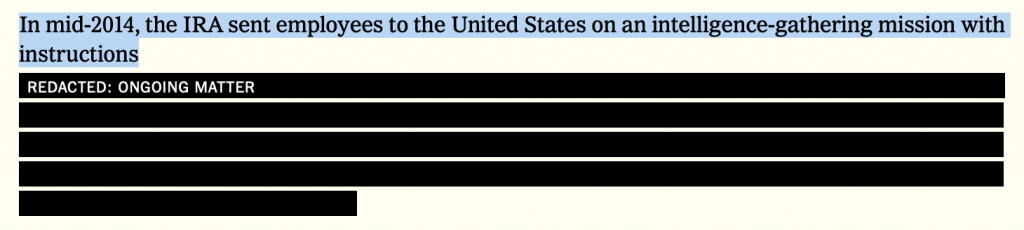 Screen shot of the New York Times' representation of a redacted para in the Mueller report showing that it's fully searchable.