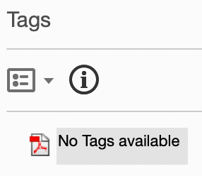 Screenshot of Tags interface showing "No tags available".