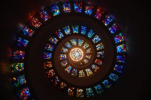 Stained glass in a spiral.