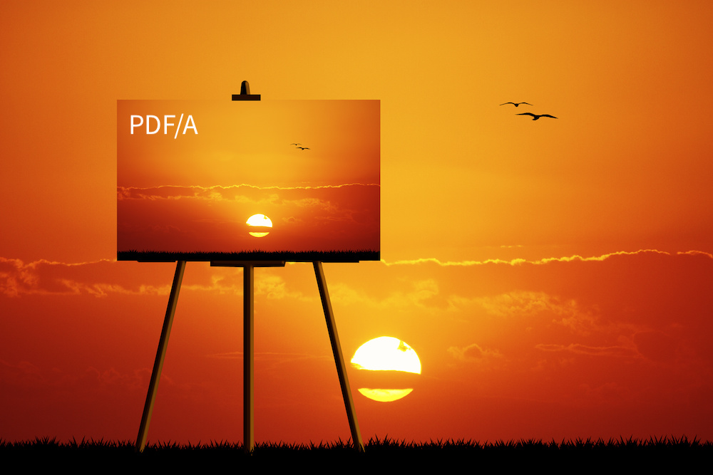 A canvass at sunset with "PDF/A" on the canvas.