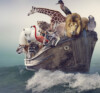 Animals in a boat.