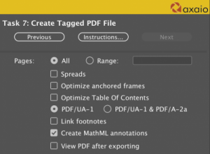 Screenshot of MadeToTag export task with 'Create MathML annotation' enabled