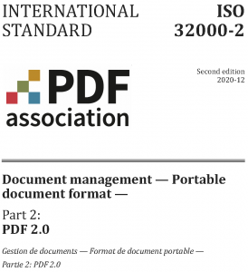 ISO 32000-2 Document management Portable Document Format Part 1 PDF 2.0 cover with PDF Association logo