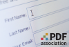Electronic form with fields for first name, last name, and your email with the PDF Association logo.