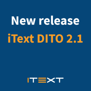 New Release iText DITO 2.1 on navy background with iText logo