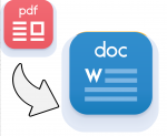 Red square looking like a document with PDF arrow pointing to blue square looking like a Word document
