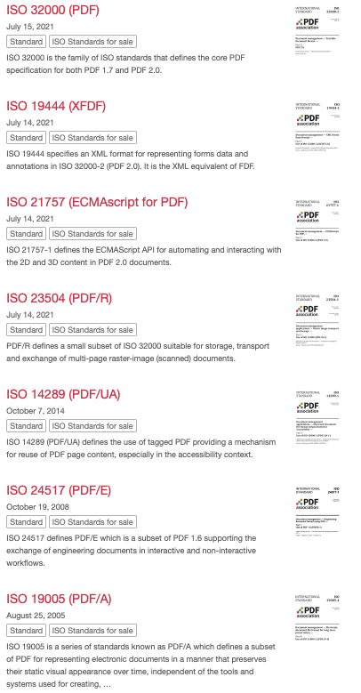 ISO standards for sale by the PDF Association.