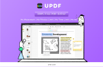 UPDF 100% Free PDF Editor No watermark no filesize limit No time limit No ad shows a computer screen all with a light purple background
