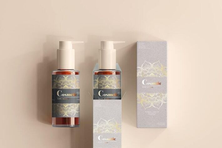 Product packaging (bottles and a containing box).