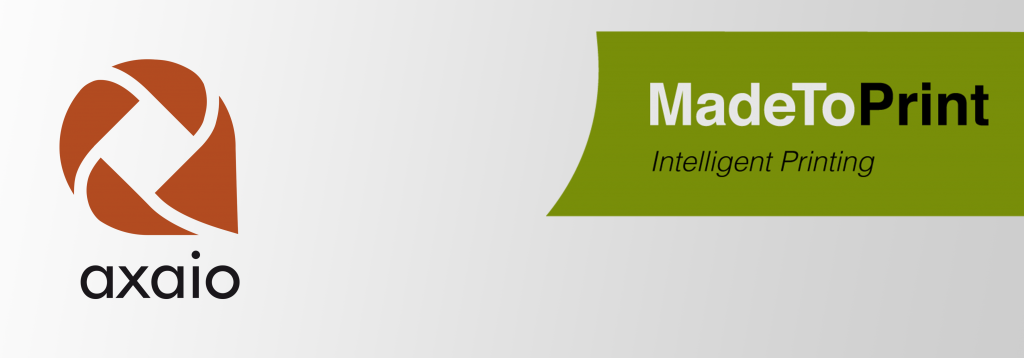 axaio logo with MadeToPrint Intelligent Printing logo