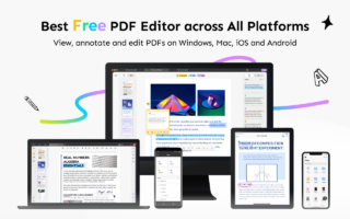 Best Free PDF Editor across all platforms - view, annotate and edit PDFs on Windows, Mac, iOS and Android with laptop, mobile phone, tablet and display pictured