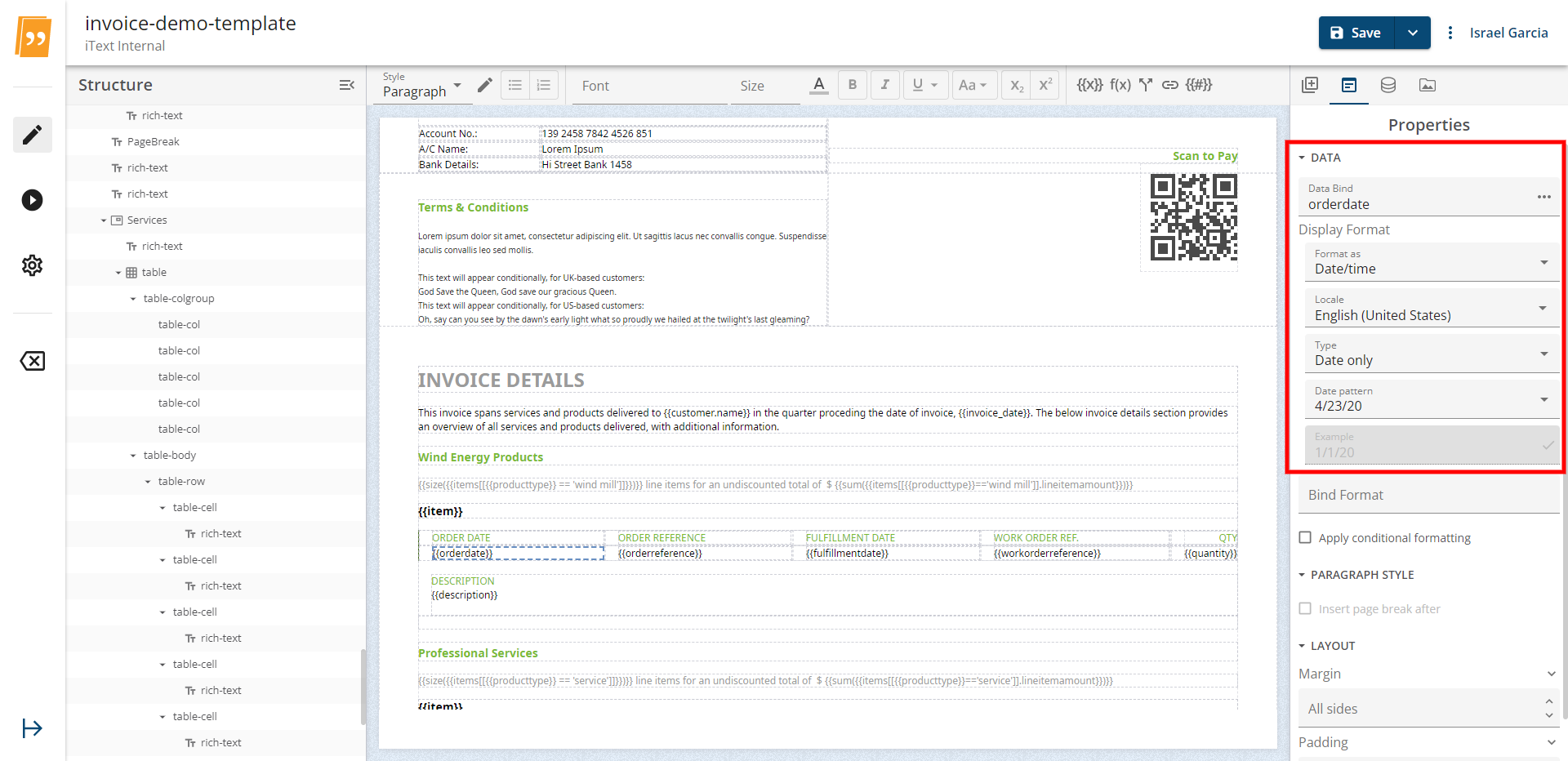 iText DITO data field properties