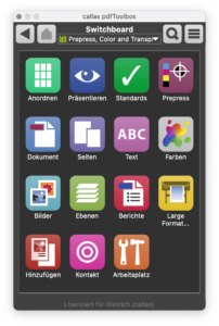 callas pdfToolbox switchboard displayed on a small screen