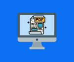 Drawing of a Computer display with graphic of a document with PDF on it