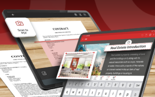 An image illustrating the share and export features of PDF Extra for Android