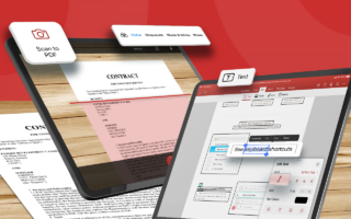 An image illustrating the document scan and edit features of PDF Extra for iOS