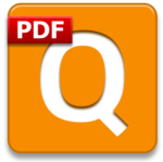 Orange square with white capital Q and PDF in red in the upper left corner