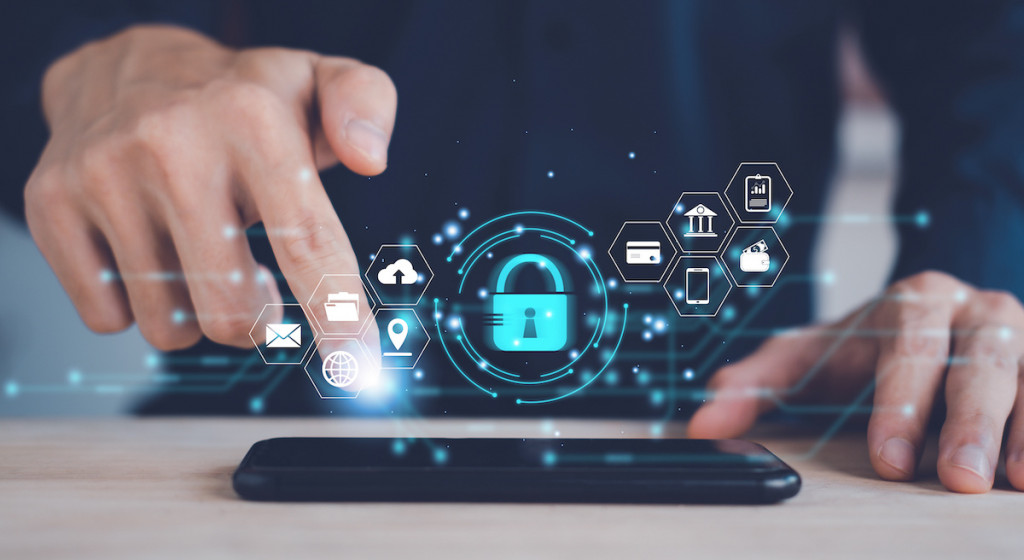 Figurative depiction of cryptography with hands and a phone.