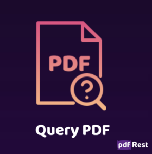 Paper icon with PDF on it and a magnifying glass with question mark and the words Query PDF under the icon