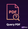 Paper icon with PDF on it and a magnifying glass with question mark and the words Query PDF under the icon