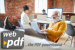 People working on laptops webPDF...the PDF powerhouse printed on the picture