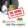 Photo in upper left corner of Markus Erle at a podium with 05.April 2023 15:00 Axes4 Community Ask the expert