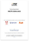 PDF Association cover for ISO TS 32001 sponsored by Adobe, Apryse and Foxit.