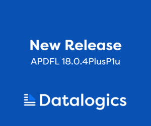 New Release APDFL 18.0.4 PlusPlu Datalogics on a blue background