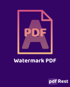 Page icon with PDF on it and Watermark PDF below. pdfRest is in the lower right corner. All is with a purple background.