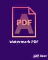 Page icon with PDF on it and Watermark PDF below. pdfRest is in the lower right corner. All is with a purple background.