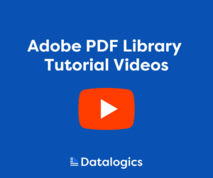 Adobe PDF Library Tutorial Videos white lettering on blue background with YouTube logo