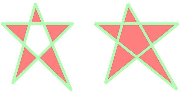 Two stars with colored fill and stroke demonstrating correct compositing.