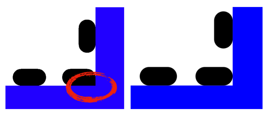 Illustration of a possible error arising with bend before end software.