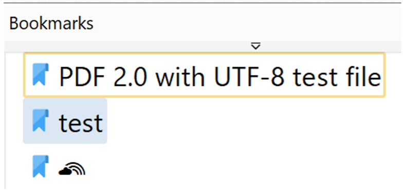 Screenshot of PDF bookmark using UTF-8 encoding.