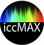 iccMax logo black circle iccMax in the center and color above it