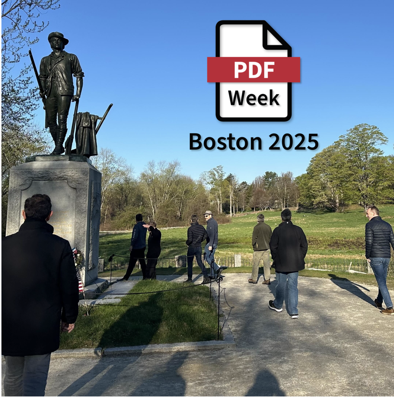 PDF Week attendees walk by a monument in Concord.