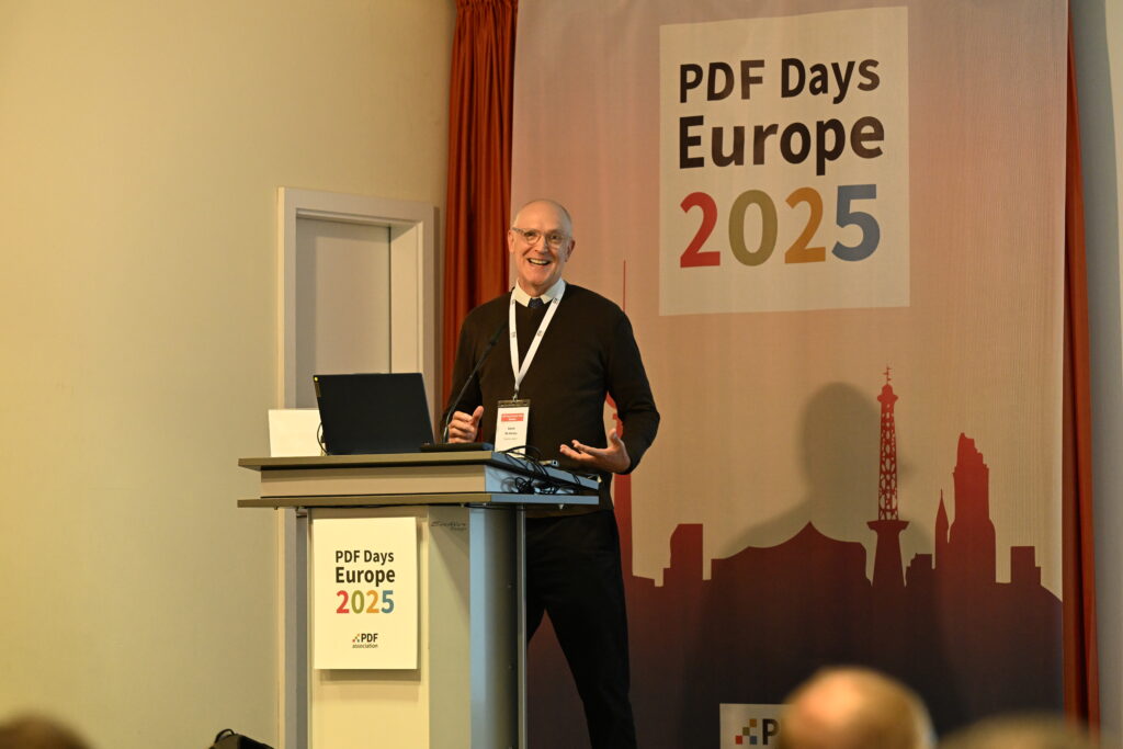 Kevin De Vorsey on stage at PDF Days Europe 2025