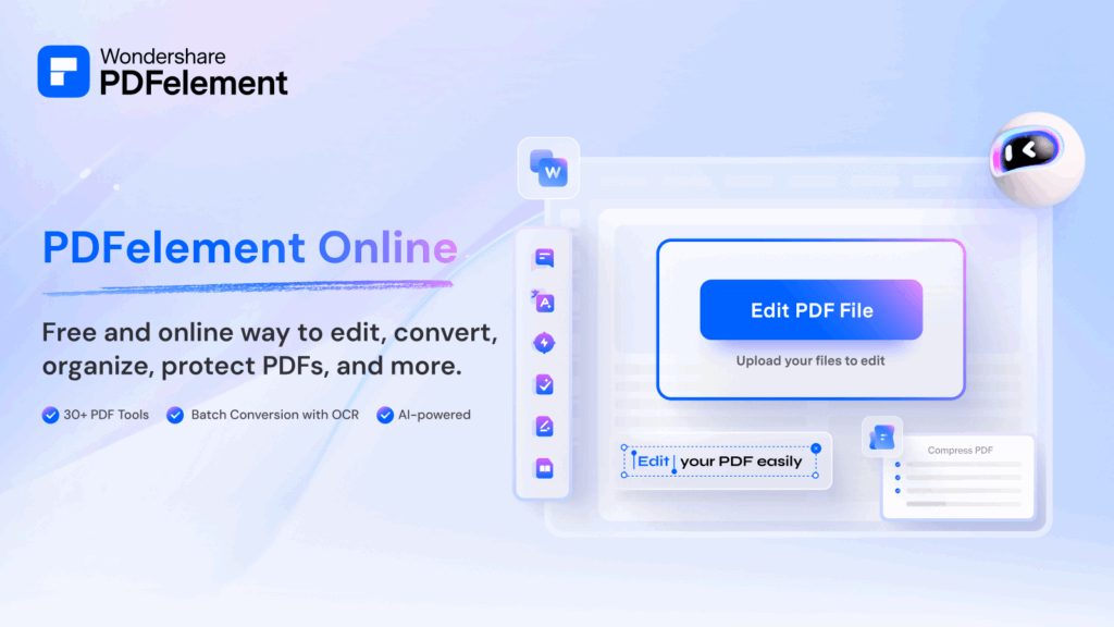 Wondershare PDFelement online Free and online way to edit, convert, organize, protect PDFs and more.