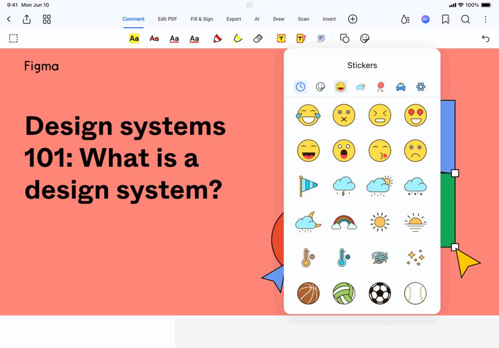 Screenshot showing the stickers and emojis that can be added