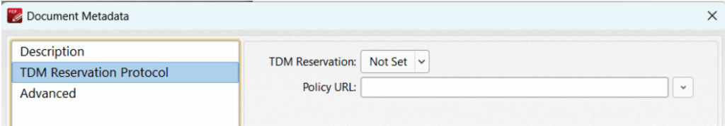 Screenshot of the Tracker interface showing options for TDMrep metadata.