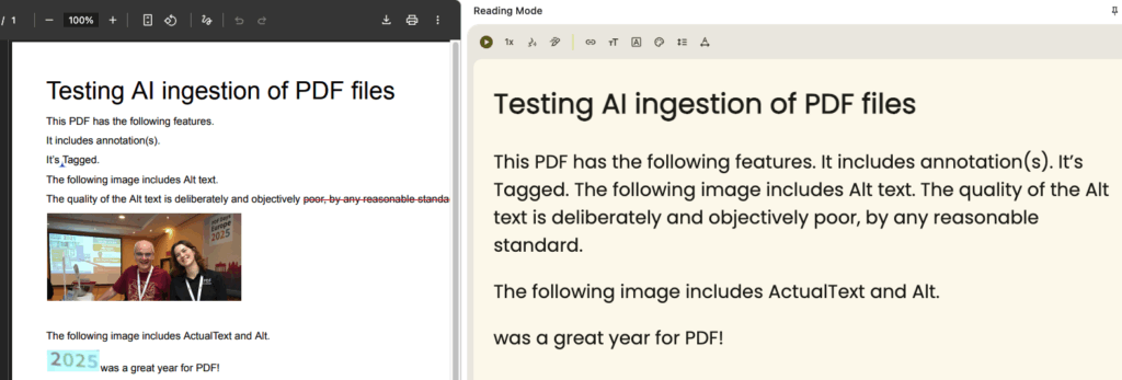Screenshot of a PDF page and Chrome's text-extraction from that page.