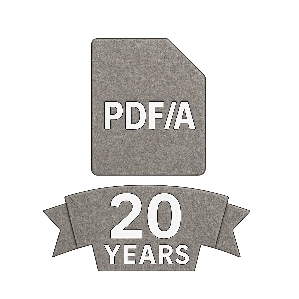 PDF/A icon and banner reading 
