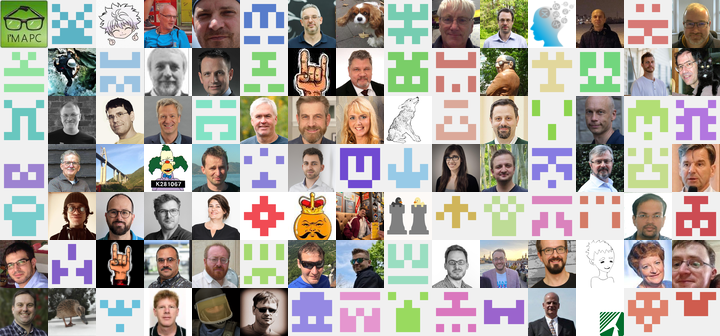 A montage of the avatars of the 105 contributing GitHub users.