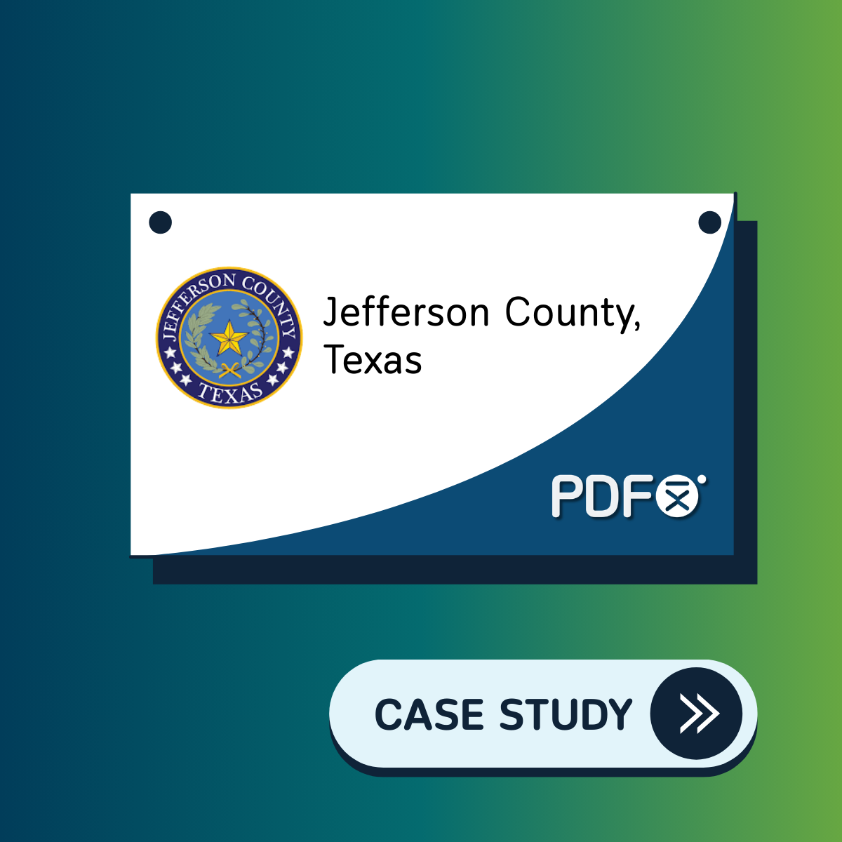 a graphic of notice board labeled Jefferson County Texas and PDFix logo with button Case Study