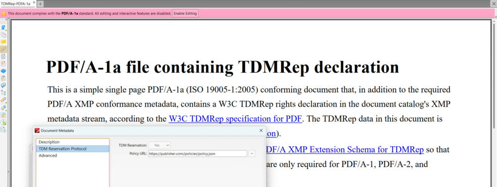 Screenshot of a PDF file that includes a TDMRep declaration.